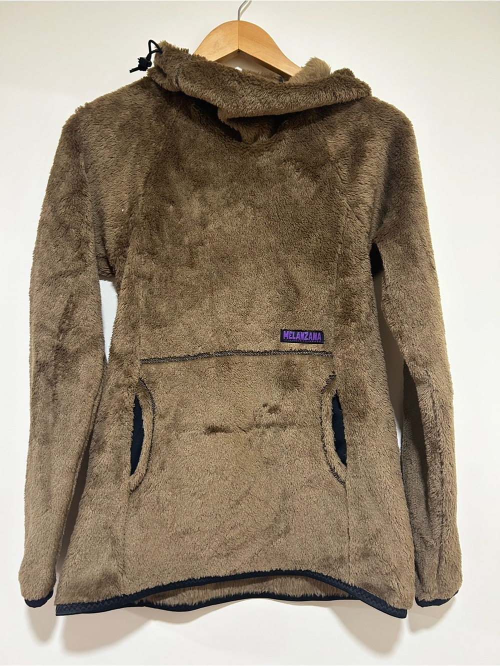 Melanzana Womens High Loft Hoodie in Brown Size Small